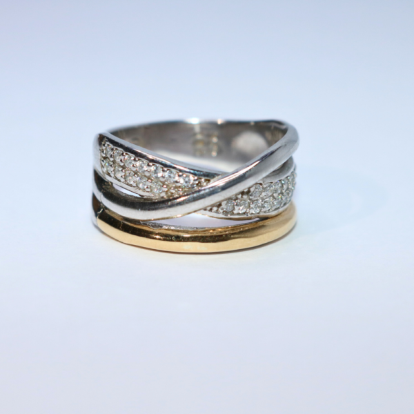 ANILLO PLATA 3 LÍNEAS LÁMINA ORO